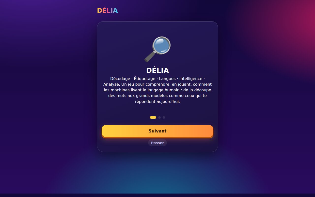 Écran d'accueil de l'application DÉLIA